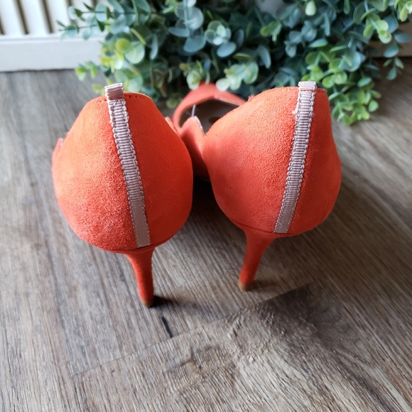 Boden Red Orange Suede Real Leather Wave Heels Women's EU 38 US 7 - Picture 6 of 9